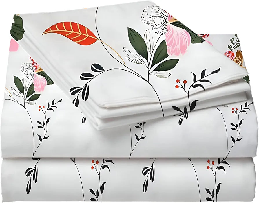 Starnstyle Polycotton 220 TC Floral Printed King Size Double Bedsheet with 2 Pillow Covers Multid