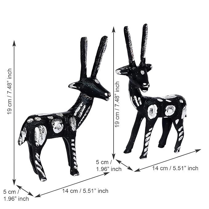 Ecraftindia Set of 2 Black and Silver Metal Handcrafted Deer Figurine
