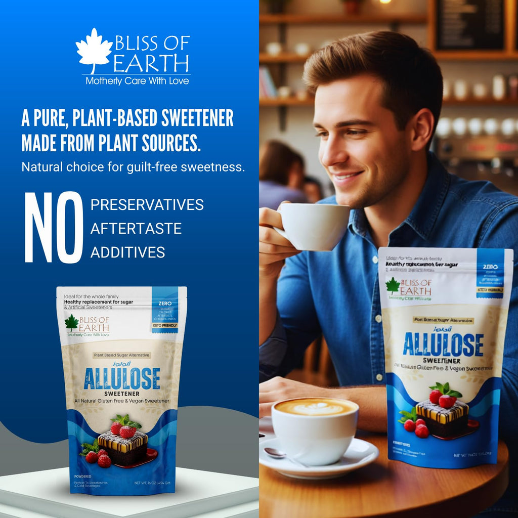 Bliss of Earth Allulose Sweetener 1 lb (454g) Zero Calorie Keto Sweetener | Natural Sugar Substitute | Zero Glycemic Allulose Powder | Non-GMO, Vegan | Ideal for Baking & Beverages