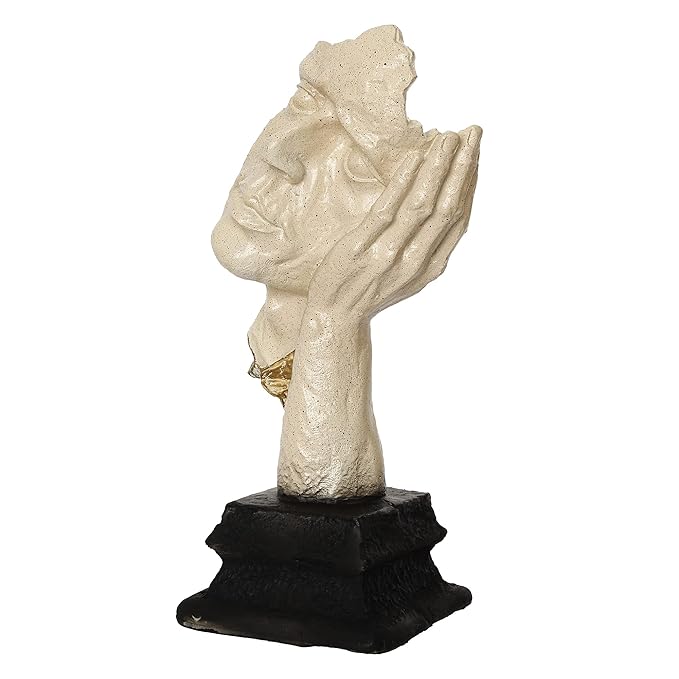 Ecraftindia White Antique Finish Thinking Man Face Handcrafted Decorative Polyresin Showpiece