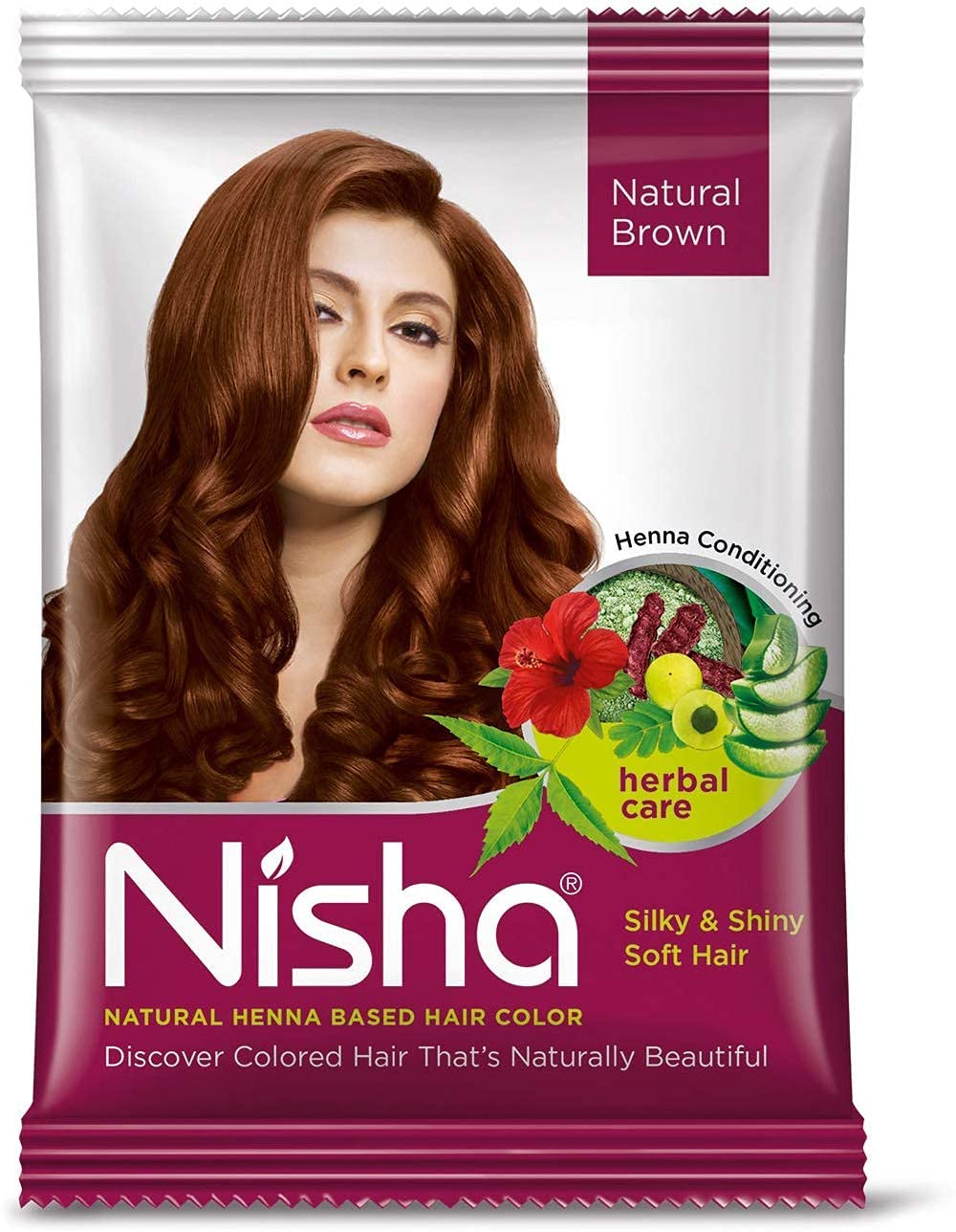 Nisha Hair Color Dye Henna Based Natural Hair Color Powder Without Ammonia Natural Brown Colour - 15 Gms | Pack of 10