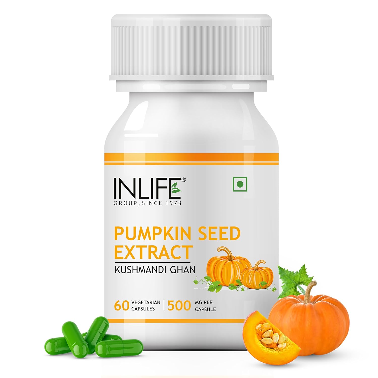 INLIFE Pumpkin Seed Extract Supplement, 500 mg - 60 Vegetarian Capsules (Pack of 1)