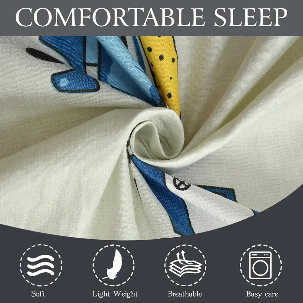 Fresh From Loom Glace Cotton 300 tc Elastic Fitted Bed Sheet With 1 Pillow Cover Cartoon Printed Cream Smallsingle