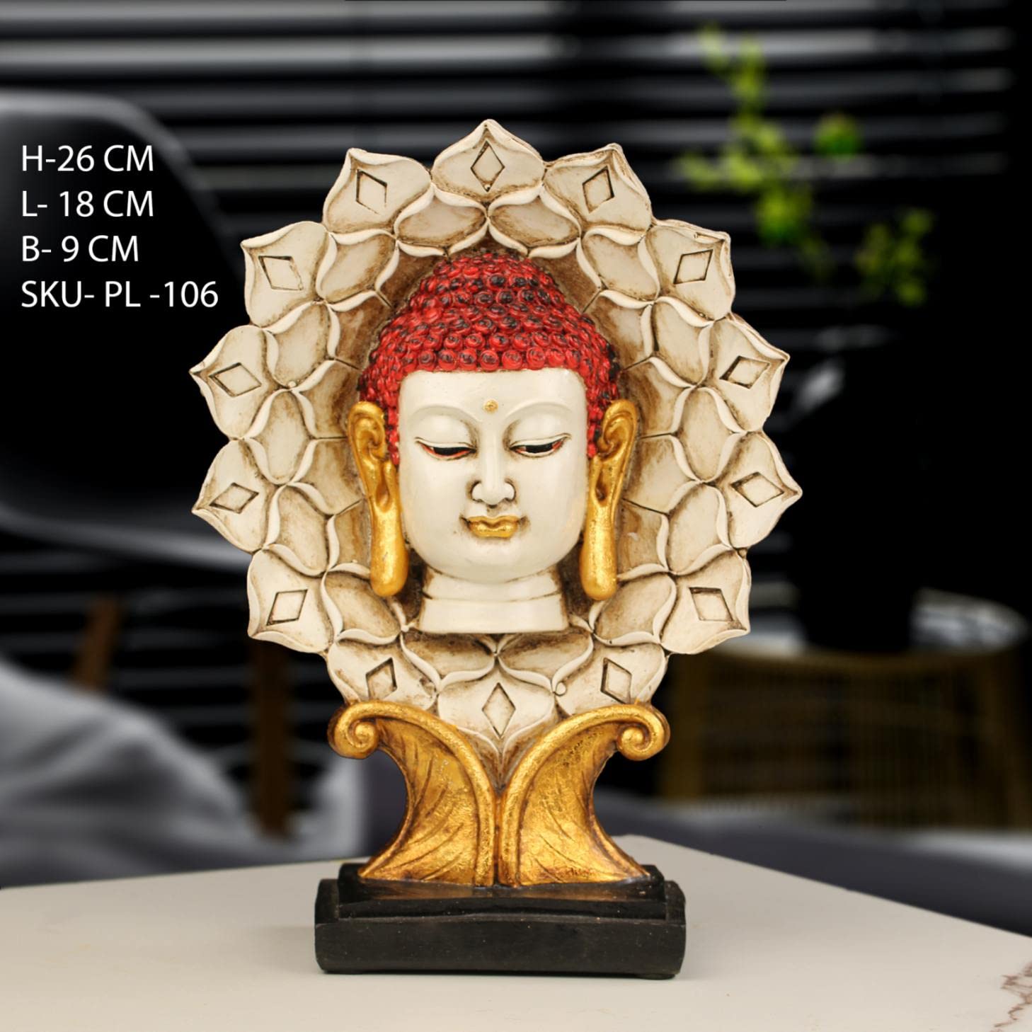Indicast Resin 10.5" Idol Buddha Head Sculpture Statue Decorative Showpiece Collectible Figurine for Home & Office