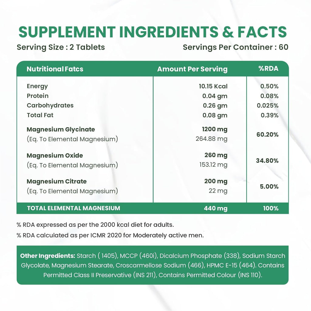 Vladoâ€™s Himalayan Organics Magnesium Citrate + Glycinate + Oxide Complex 1660 mg - Triple Magnesium Complex Supplement For Men And Women | Boost Heart, Nerve & Muscle Health | Good For Strong Bones | Clinically Proven - 120 Vegetarian Tablets