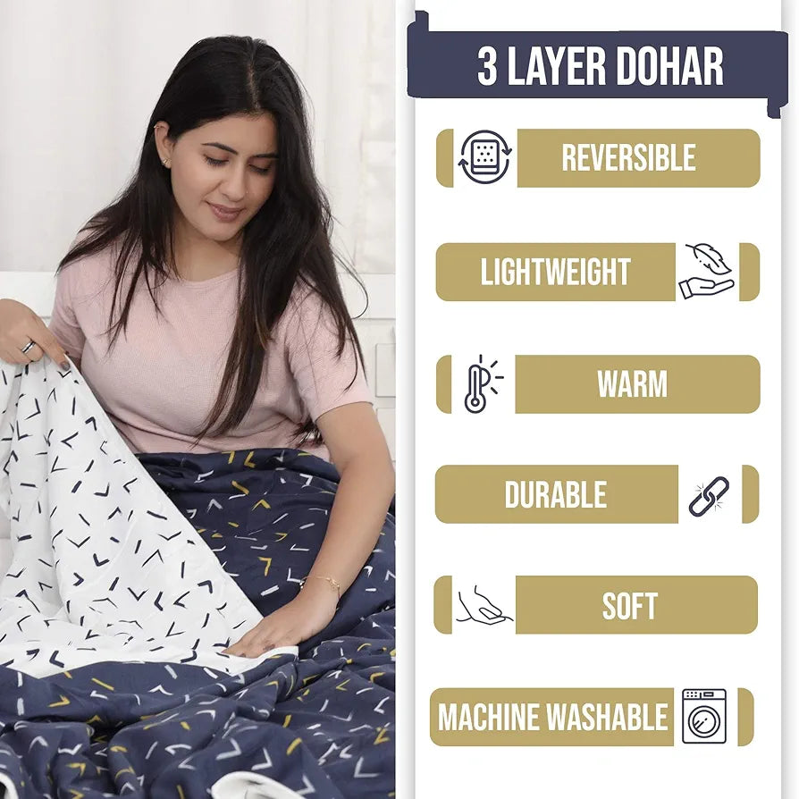 Divine Casa 120 GSM Microfiber Single Kids Dohar Soft & Lightweight Throw Blanket Arrow Print Pattern Colour Navy Blue