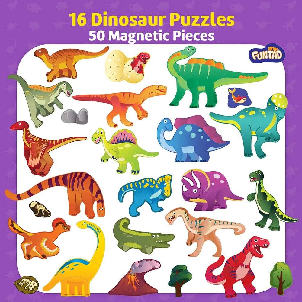 Funtad Magnetic Fun Art Puzzle Dinosaur 4-in-1 Travel Friendly Educational Toy with Writable Board 50 Magnetic Pieces with for Boys & Girls Age 3,4,5 & 6 yrs
