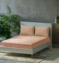 Trance Home Linen Premium 300 TC Pure 100% Cotton King Fitted Bedsheet with 2 Pillow Covers Colour Apricot
