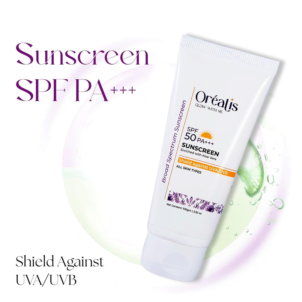 OrÃ©alis Sunscreen Cream 100gm with UVA UVB PA+ Protection | Moisturizer with Aloe Vera | Broad Spectrum Lightweight Non-Greasy Face Sunscreen for All Skin Types Men & Women