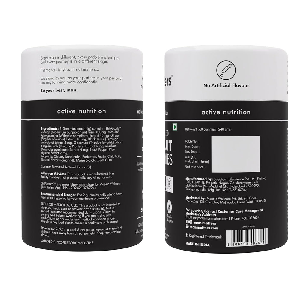Man Matters Pure Himalayan Shilajit/Shilajeet Gummies Advanced With 75% Fulvic Acid, Ksm 66 Ashwagandha & Black Pepper | Boosts Stamina & Improves Energy Levels | No Added Sugar | Pack Of 60