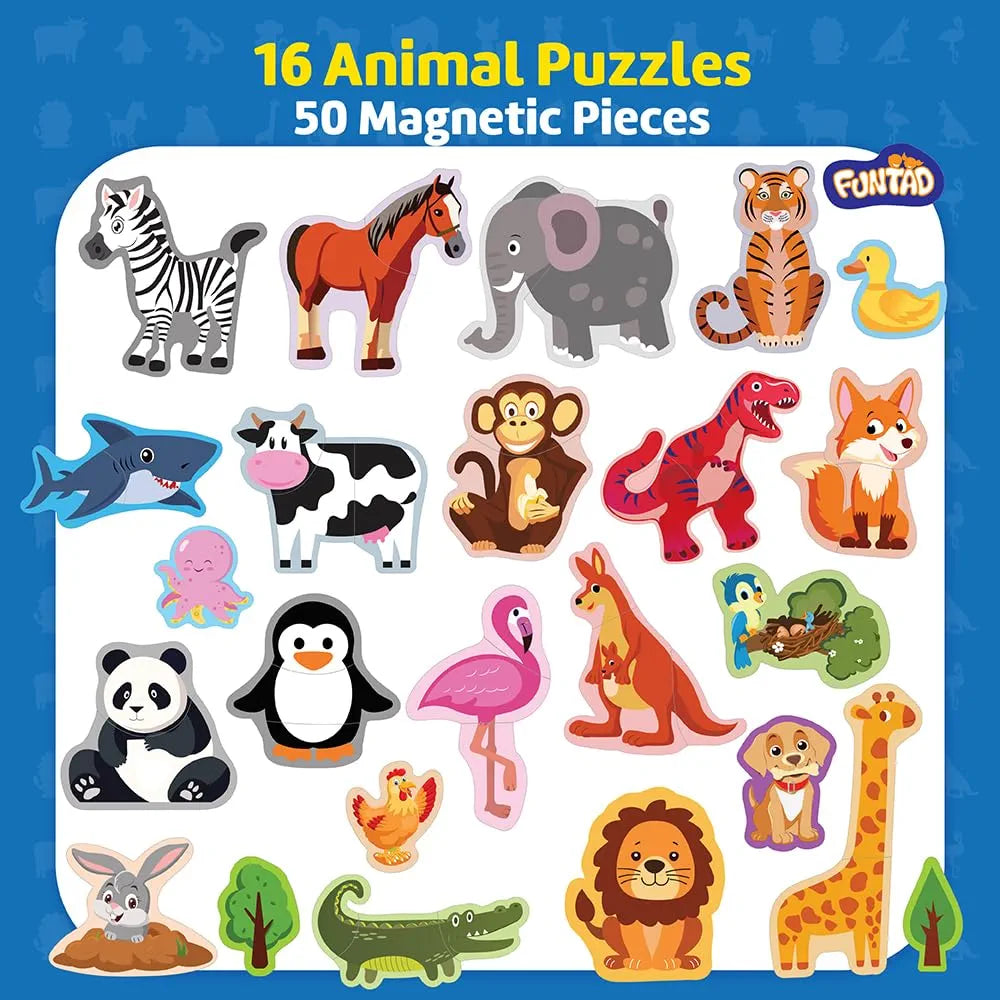 Funtad Magnetic Fun Art Puzzle Animals 4-in-1 Travel Friendly Educational Toy with Writable Board 50 Magnetic Pieces Birthday Gift for Boys & Girls Age 3,4,5 & 6 yrs