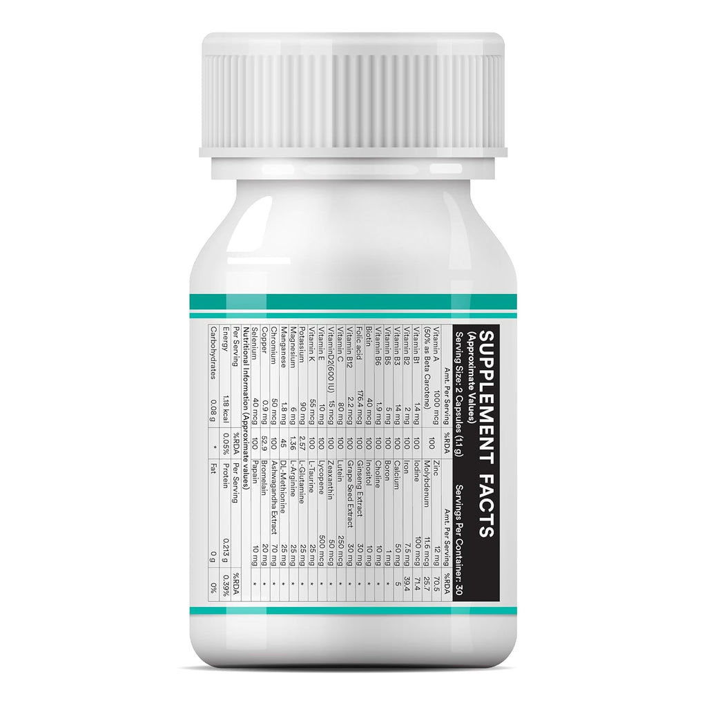 INLIFE Multivitamin for Men with Biotin Ginseng Ashwagandha Zinc Magnesium Vitamin D3 B12 & Minerals Amino Acids Antioxidants Daily Formula Supplement - 60 Capsules (Pack of 1, 60)