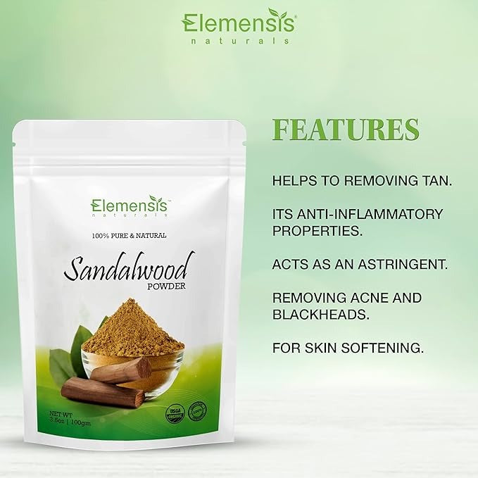Elemensis Naturals Pure Sandalwood Powder for Face - 100 gms