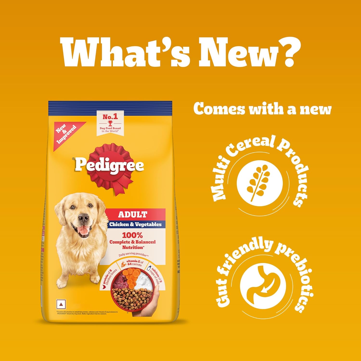 Pedigree Adult Dry Dog Food, Chicken & Vegetables, 1 kg, Contains 37 Essential Nutrients, 100% Complete & Balanced Food for Adult Dogs