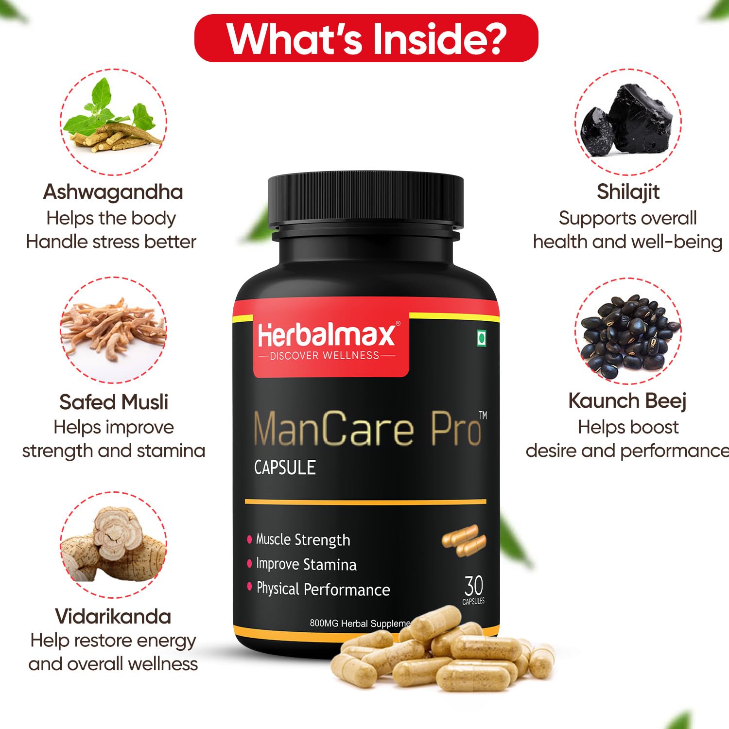 ManCare Pro Capsules for Men â€“ 30 Capsules | With Shilajit, Ashwagandha, Kaunch Beej, Safed Musli & Vaidarikand | Ayurvedic Supplement for Strength, Stamina & Vitality