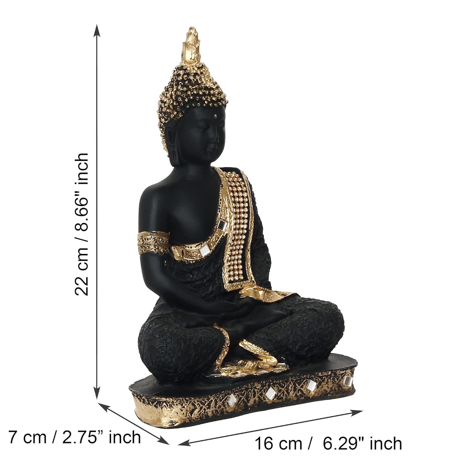 Ecraftindia Golden Black Resin Handcrafted Meditating Lord Buddha Idol for Home Decor