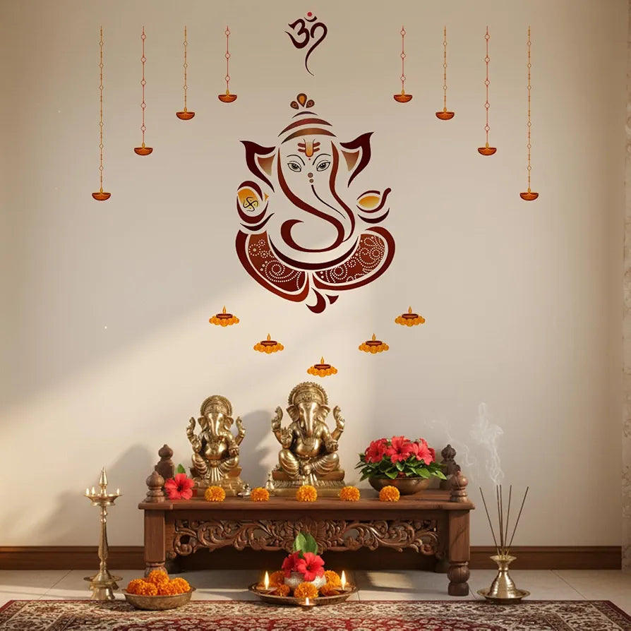 StickMe Shree Ganesh Wall Sticker Colourful Ganpati Bappa Mural Art Decal Large - 160 x 140 cm