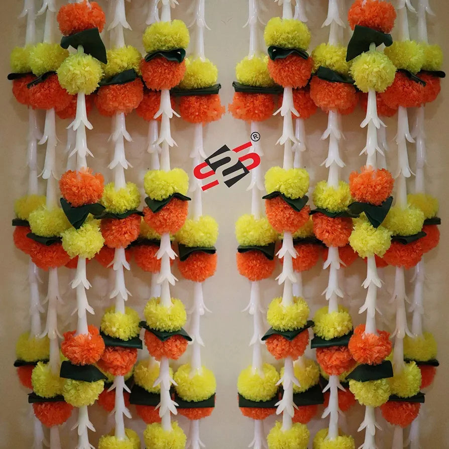 Reusable Artificial Flowers Hanging Garlands with Mango Leaf Artificial Marigold & Lily Flowers Toran Pack of 3 Marigold & Lily