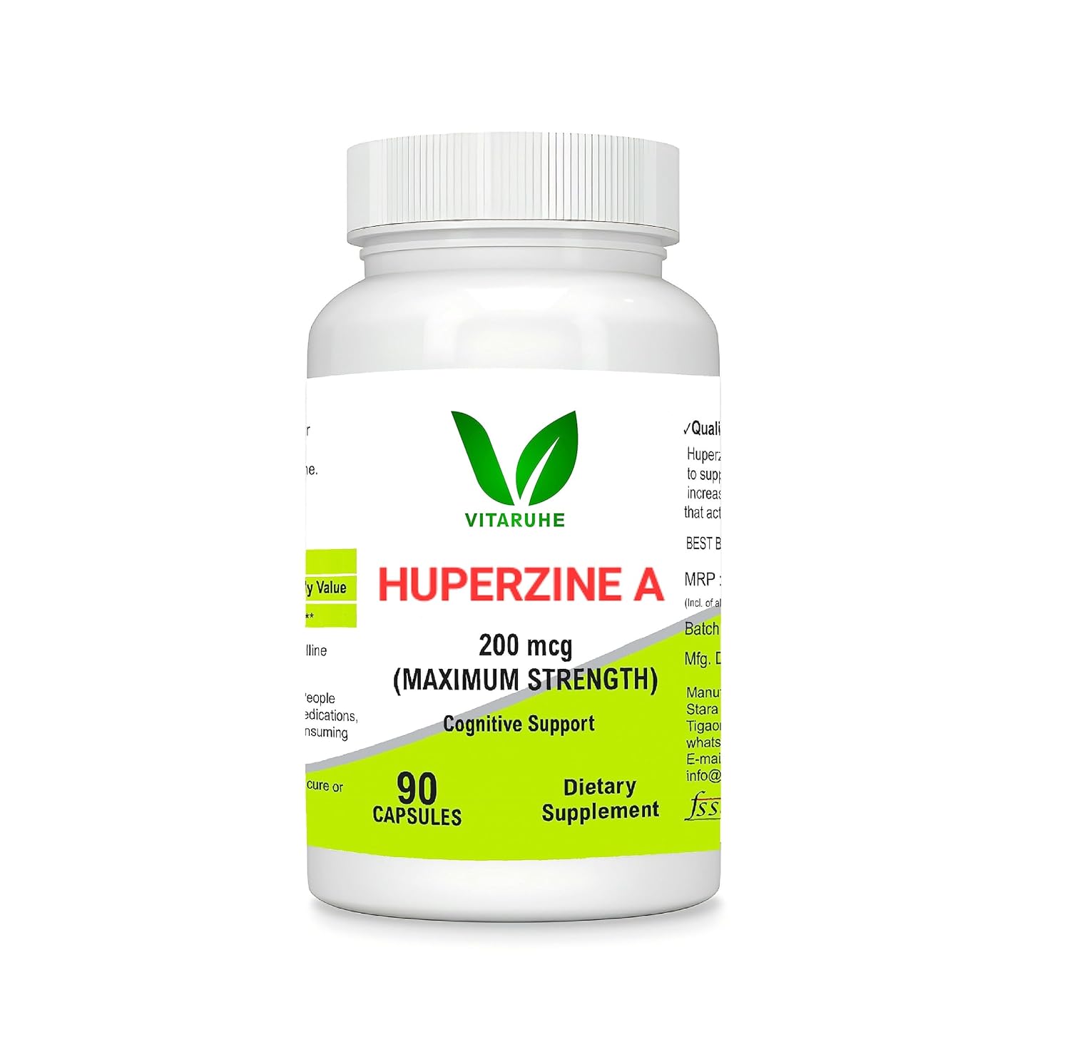 VITARUHEÂ® Huperzine A 200mcg Per Serving, 90 Capsules, (Huperzine A Supplement), Supports Focus, Cognition, Memory and Learning Ability, Premium Brain Health Supplement, No GMOs