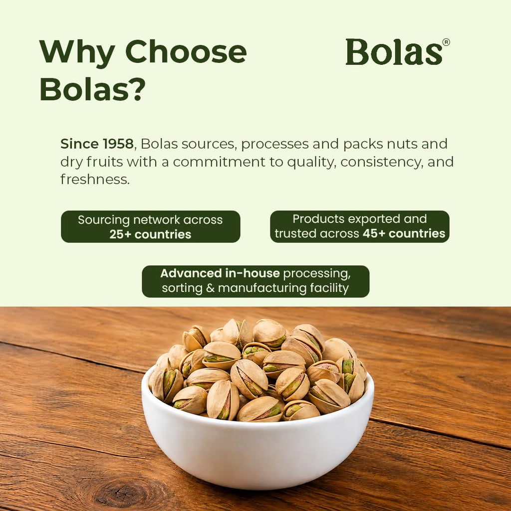 Bolas Roasted & Salted California Pistachios 200g | Pista | Rich in Protein, Phosphorus & Dietary Fibre | Low Calorie | Crunchy Healthy Snack | Dry Fruits
