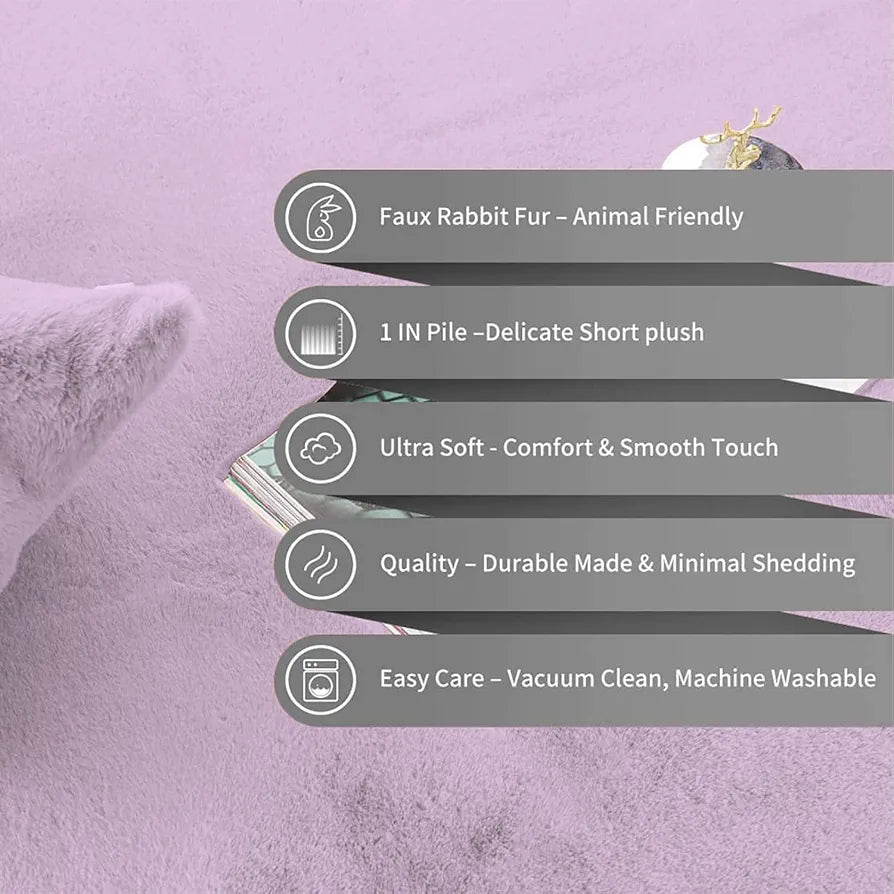 Luxe Home International Rectangular Bath Mat Super Soft Anti Skid Rabbit Fur Mats 40X60 Cm Colour Lilac
