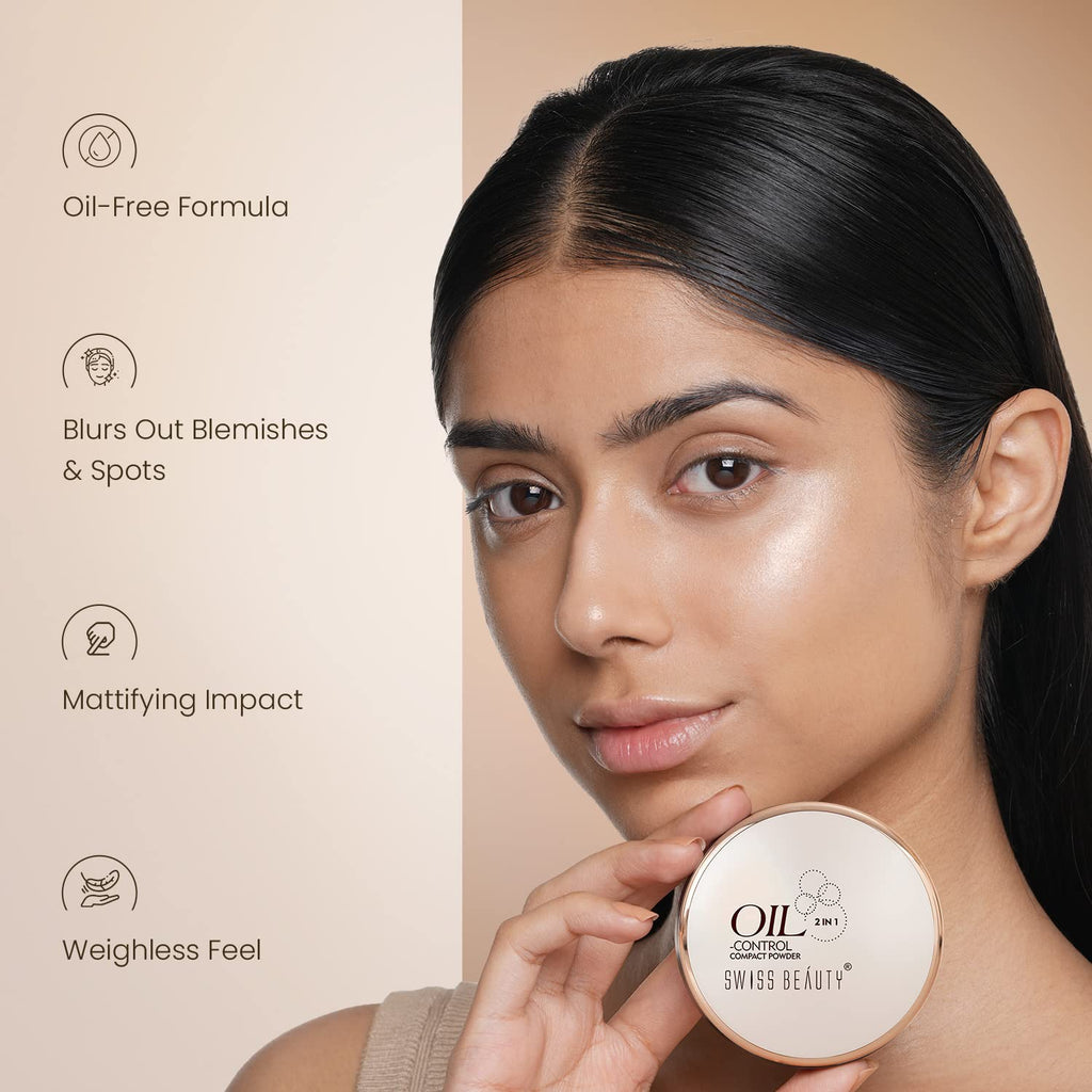 SWISS BEAUTY Oily Oil Control Lightweight Compact Powder for Matte Flawless Finish | Face Makeup, Shade - Light-Medium, 20 gm |, Pink
