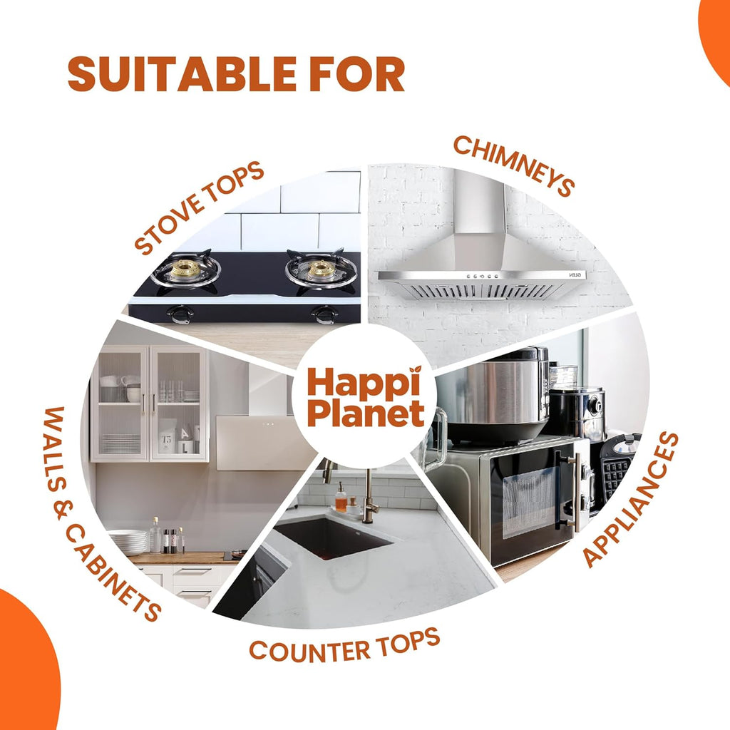Happi Planet | Kitchen Cleaner | Indiaâ€™s 1st Foaming Formulation for Less Scrubbing | 500ml | Suitable for Stoves, Chimneys, Counter Tops, Appliances, Walls & Cabinets | Non Toxic & Natural
