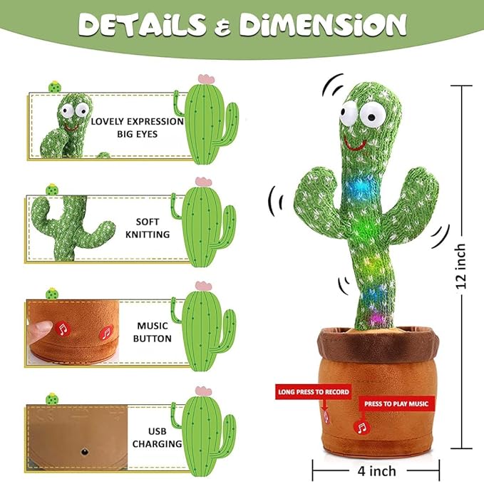 Wembley Toys Dancing Cactus Talking Plush for Baby Children Speaking Interactive