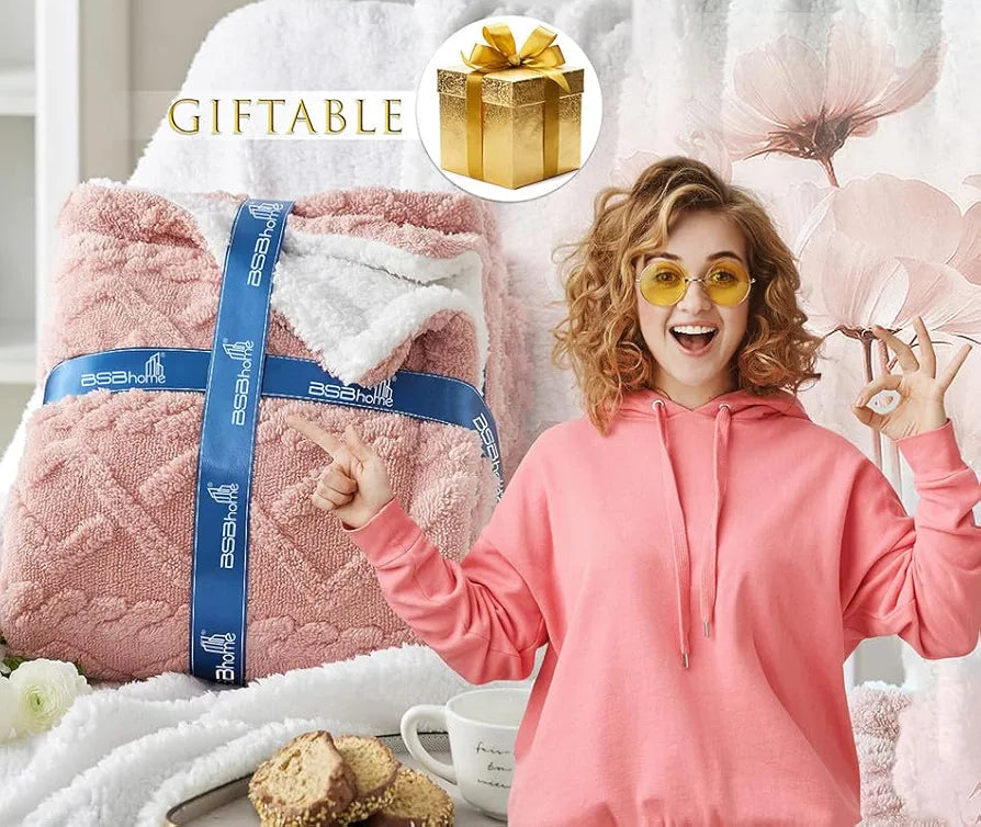 Homekart Flannel with Sherpa Luxurious Super Soft Reversible Double Bed Blanket for Winter 500GSM Blanket Quilt Rajaai Color Pink