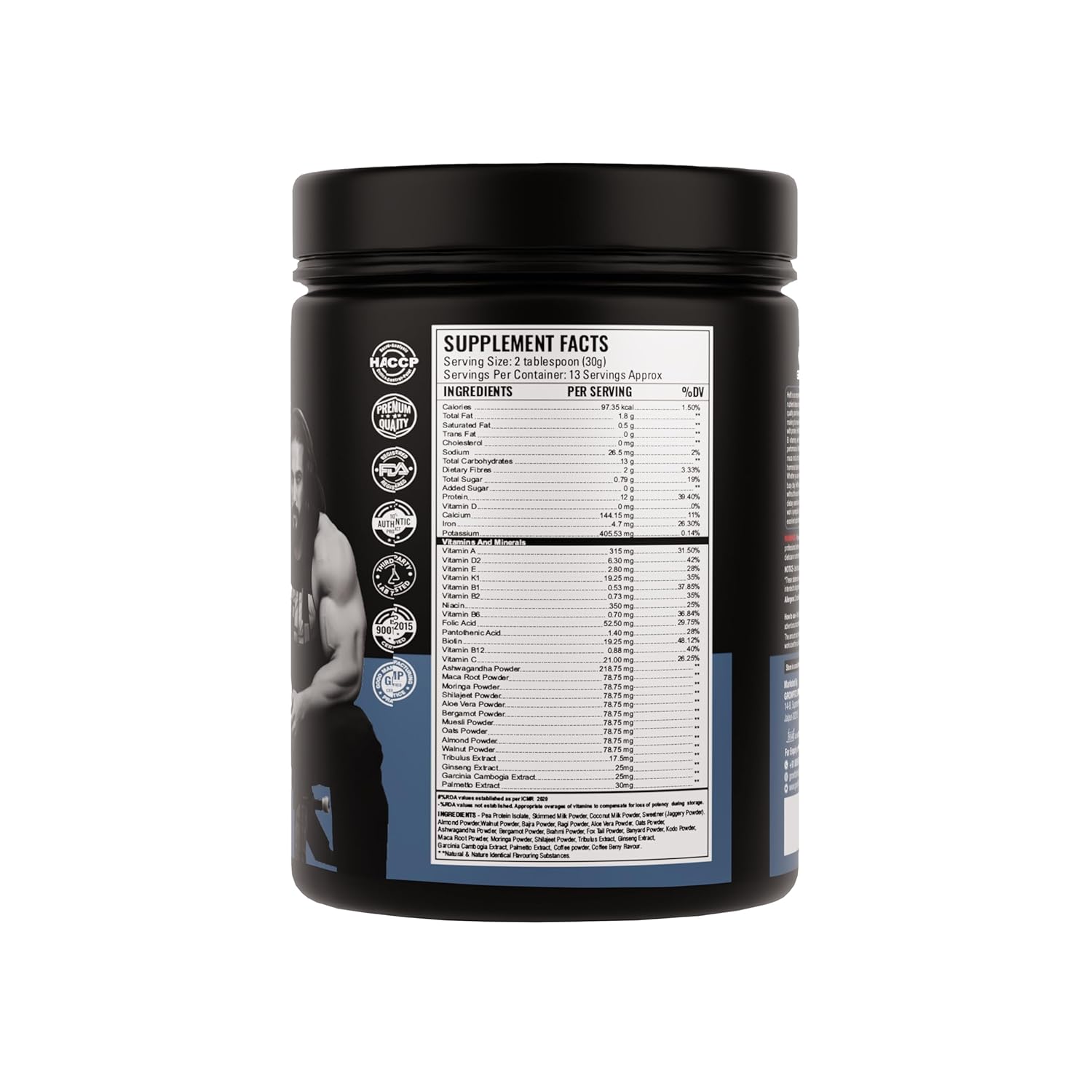 Growfit Hefit 100% Natural Plant Protein Powder 400g | 12g Protein - Pea Isolate | Easy to Digest | Meal Supplements for Muscle Growth & Recovery | 50+ Organic Herbs | No Added Sugar (Coffee Berry)