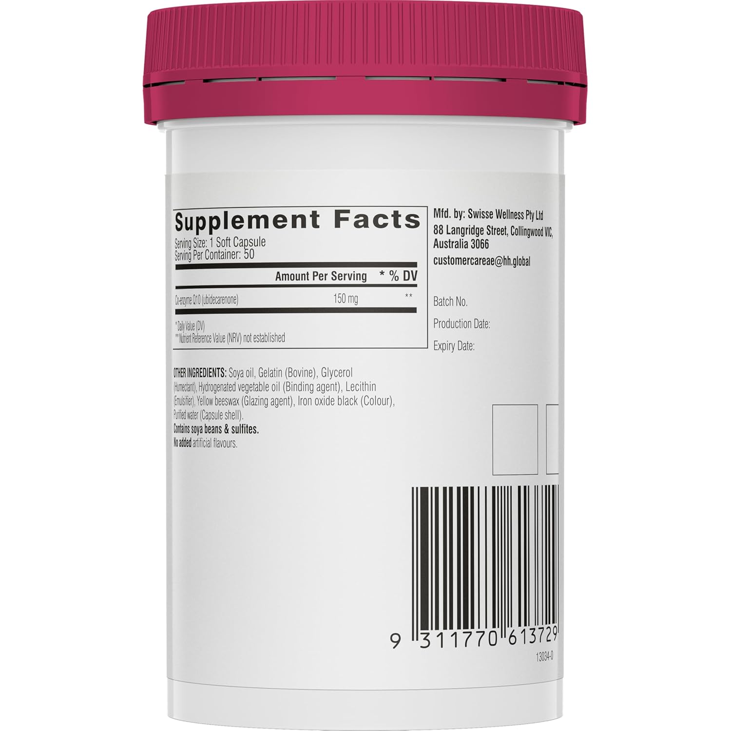 Swisse Coenzyme Q10, 150mg CoQ10 Supplement - Highest Strength CoQ10 In Single Capsule (Manufactured In Australia) High Absorption for Heart & Energy Metabolism - 50 Tablets