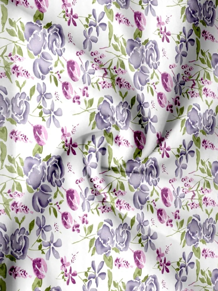 Trance Home Linen 180Tc 100% Cotton 78"X60" Standard Queen Size Elastic Fitted Bedsheet Printed Queen Bed Size With 2 Pillow Covers 180 tc Colour Huvu Lilac
