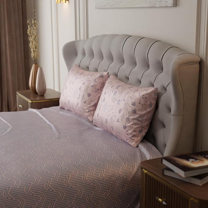 Stoa Paris Satin Bedsheet King Size Bed, Premium Bedding Set with 2 Pillow Cover Colour Grey