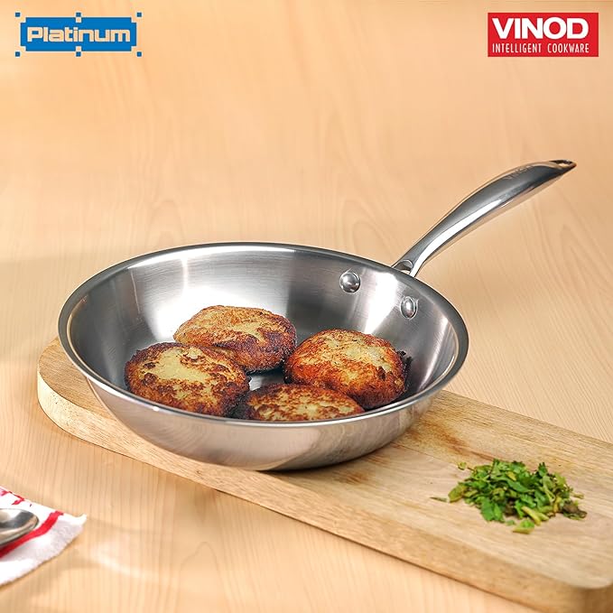 Vinod Platinum Triply Stainless Steel Frypan 18 cm | 2.5 mm Thick | Steel Pan | Scratch Resistant, Non Toxic