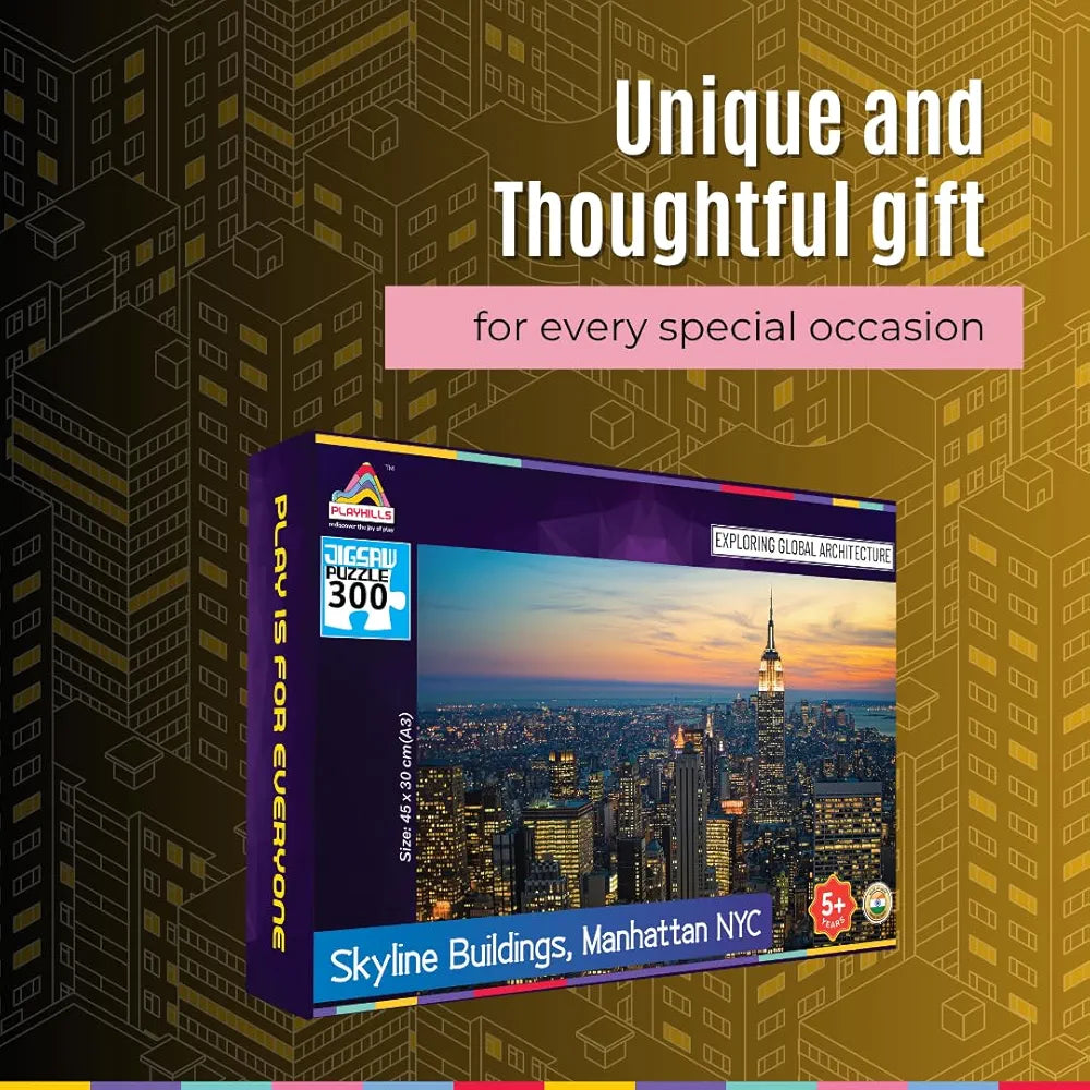 Playhills 300 Piece Wooden Puzzle Manhattan,Sky Line Building 300 Piece Puzzle for Kids & Adults