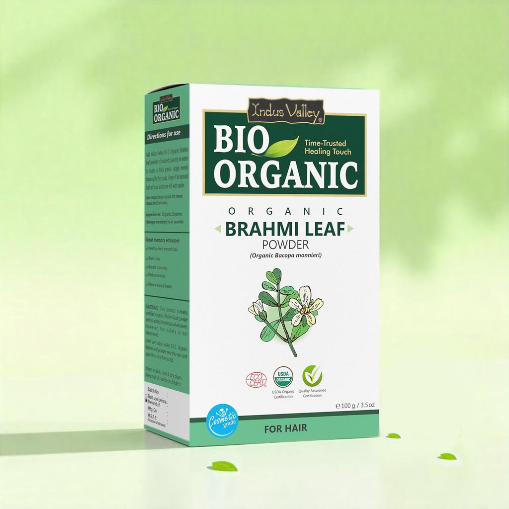 INDUS VALLEY Brahmi Leaf Powder 100g | Natural Ayurvedic Herb for Brain Health, Memory, Focus & Hair Care | Pure Bacopa Monnieri Supplement