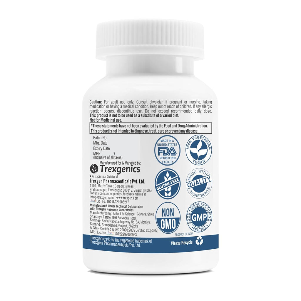 Trexgenics L-TAURINE 750 mg Nervous System, Energy, Heart, Cardiovascular system, Brain, Eye Health Support (60 Vcaps) (Pack of 1)
