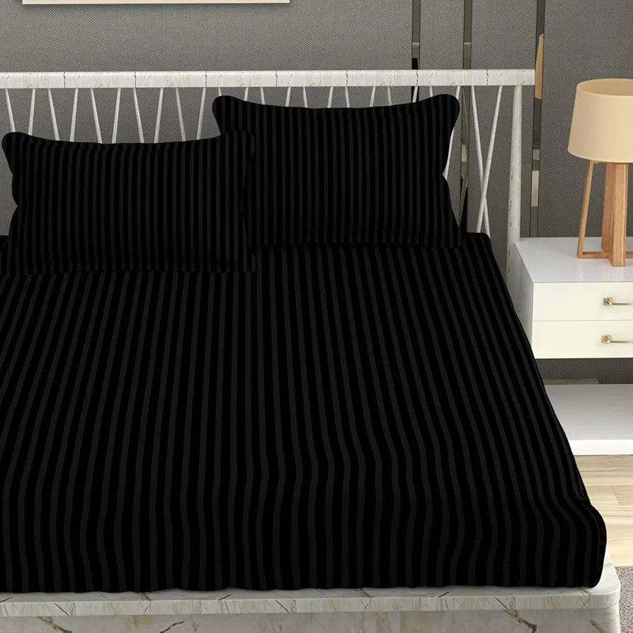 Fresh From Loom Breathable Queen Size Flat Solid Bedsheets Hotel & Home Double Bedsheet Set With 2 Pillow Covers 144 Tc Black