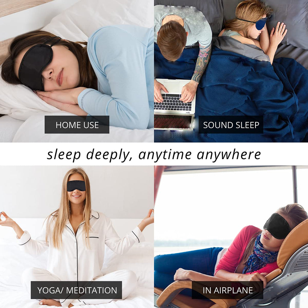 Friends of Meditation® 100% Mulberry Silk Sleep Mask – Pure Silk Eye Mask for Sleeping, Super Smooth Blackout Blindfold, Soft Adjustable Strap, Luxury Eye Cover for Travel, Meditation (Black)