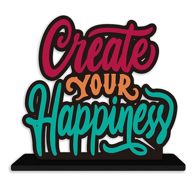 Artvibes Wooden Idols and Figurine Create Your Happiness Quotes Table Decoration for Office Desk | Home Decor Item