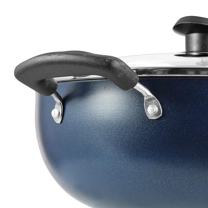 Vinod Zest Aluminium Non Stick Deep Kadhai with Glass Lid - 4.1 Litre, 26cm | 3 Layer Ceramic Coating | 3 mm Thick