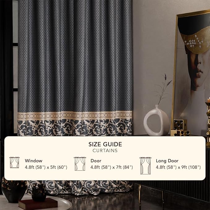 Stoa Paris Curtain for Home, Single pc Patterned Curtain for Long Door Colour Regal Slate