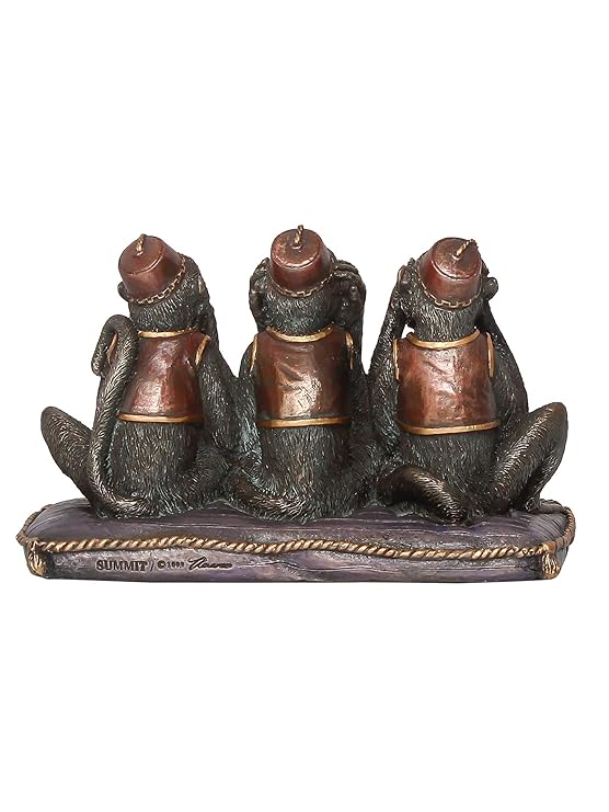 Ecraftindia Handcrafted Polyresin and Bronze Set of 3 Wise Monkeys Statues Animal Figurines Decorative Showpiece