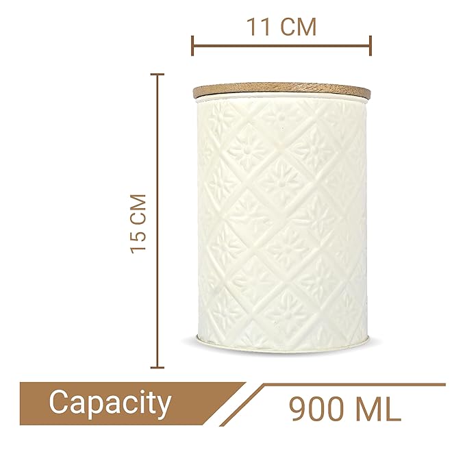 Femora Kitchen Storage Jars Tin Jar With Wooden Lid Air Tight Jar | 900 Ml | Pack of 1