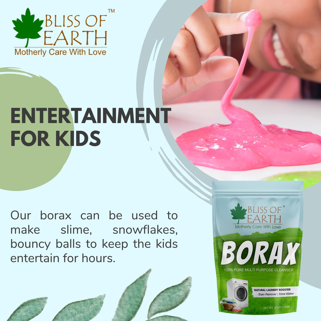 Bliss of Earth Borax Powder For Washing Cloths, Slime Maker, Cleaning & Stain Remover, Ants Killer, 100% Pure Sodium Borate Powder 113GM