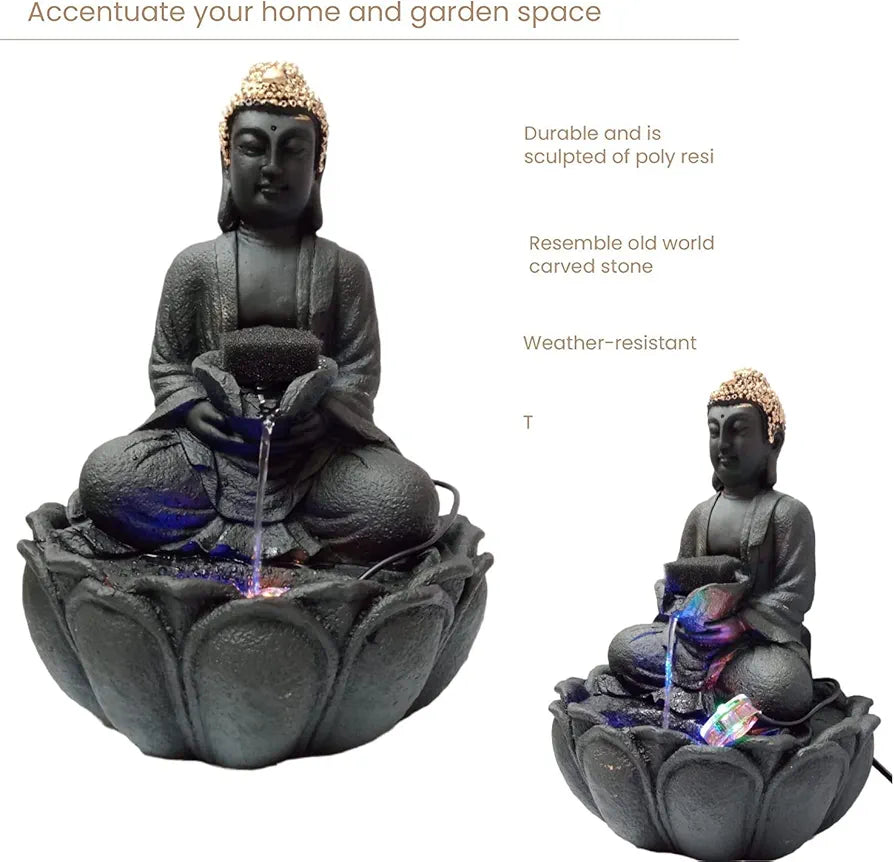 Alila Buddha Statue Water Fountain for Living Room Home Decor 14 inches 35cm Black
