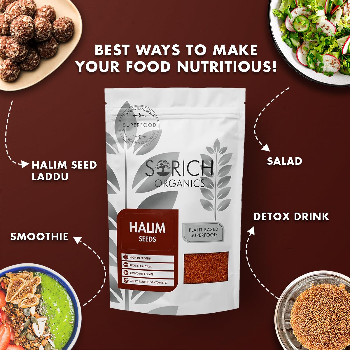 Sorich Organics Halim Seeds | Garden Cress Seeds (Aliv) | Rich in Protein, Fiber, Iron & Omega-3 | Immunity Booster Superfood | Non-GMO | Gluten Free