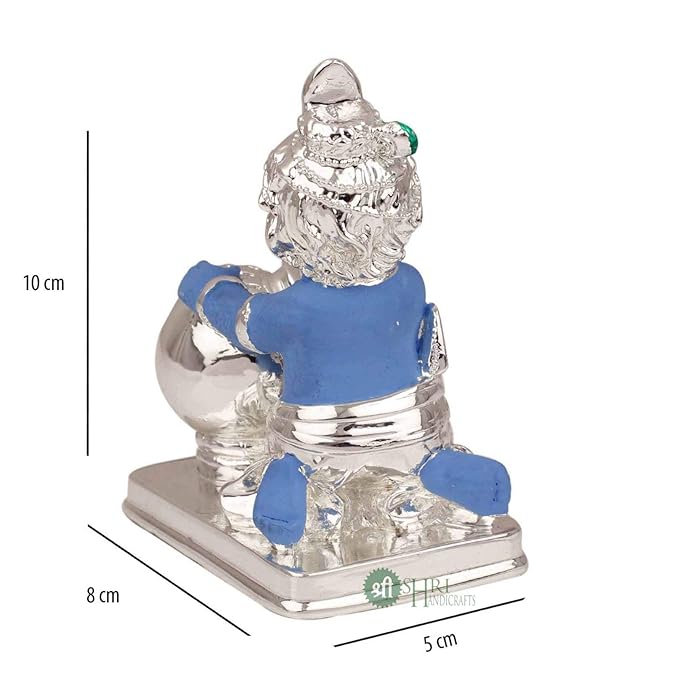 Indicast Hand Carved Silver Plated Laddu Gopal Lord Krishna Idol Sculpture Statue for Home and Office Decor & Gifts
