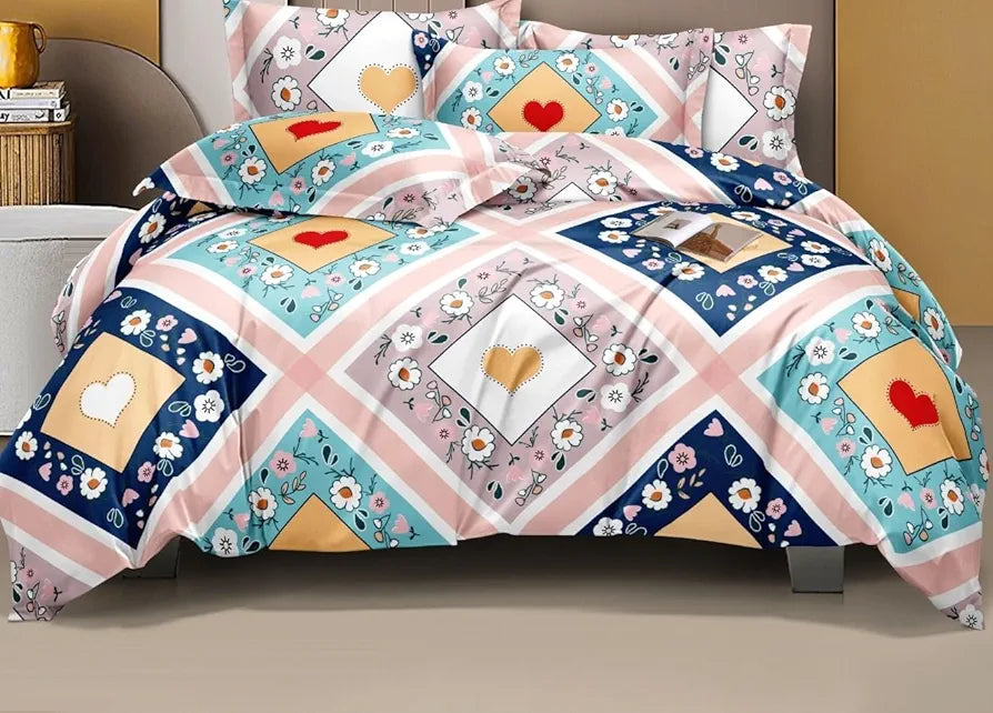 The Home Style Cotton Feel Glace Cotton Elastic Fitted Printed Double Bed King Size Bedsheet With 2 Pillow Cover 300 TC Rose Gold