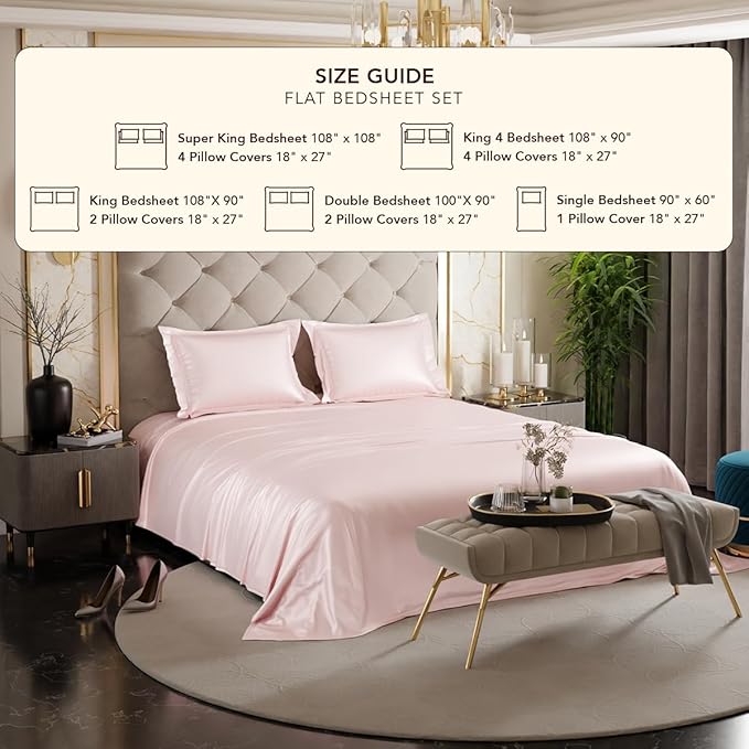 Stoa Paris Satin Bedsheets for Double Bed 300TC Premium Bedsheet with 2 Pillow Covers Colour Blushing Pink